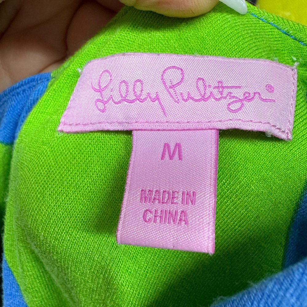 Lilly Pulitzer Blue and Lime Green Diagonal Stripe Maxi Dress - Picture 5 of 8